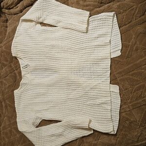 Bethany Mota Babydoll Sweater Bow Open Back White Chunky Waffle Knit L/Large